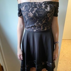 black off the shoulder high low dress